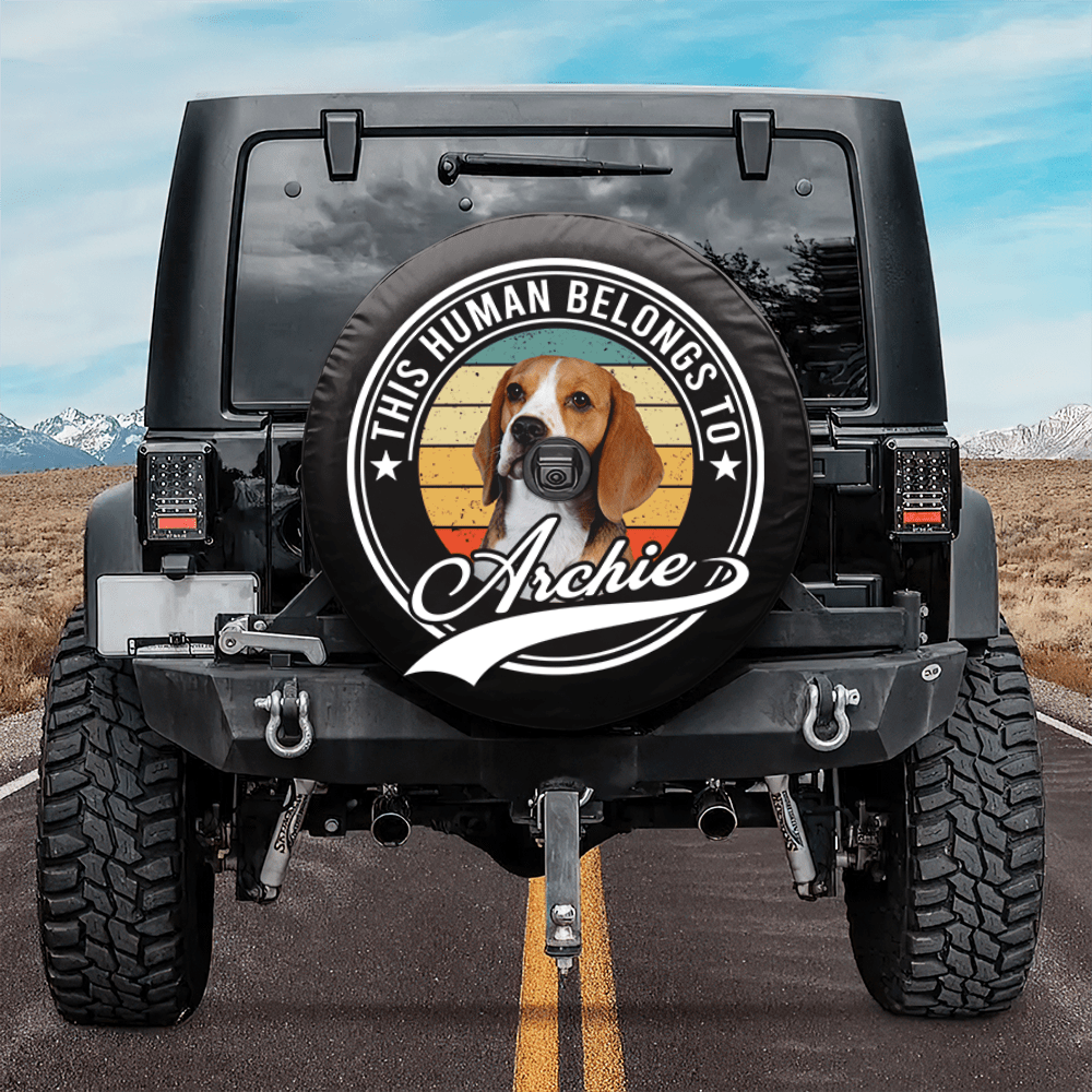 GeckoCustom Custom Photo Human Belongs To Dog Tire Cover T368 889798 Backup camera hole / 24 - 26 inches