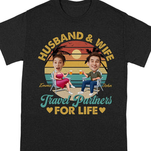 GeckoCustom Custom Photo Hussnband And Wife Travel Partners For Life Valentine Shirt TA29 890139