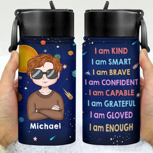 GeckoCustom Custom Photo I Am Enough Back To School Gift For Grandkid Kid Water Bottle With Straw HO82 891296 12 oz