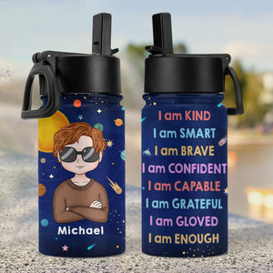 GeckoCustom Custom Photo I Am Enough Back To School Gift For Grandkid Kid Water Bottle With Straw HO82 891296 12 oz