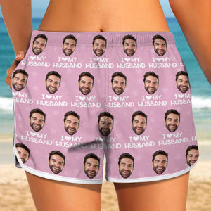 GeckoCustom Custom Photo I Love My Boyfriend Women's Beach Short Valentines Gift HA75 895048