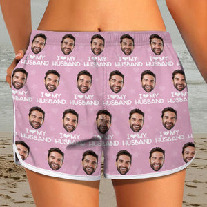 GeckoCustom Custom Photo I Love My Boyfriend Women's Beach Short Valentines Gift HA75 895048