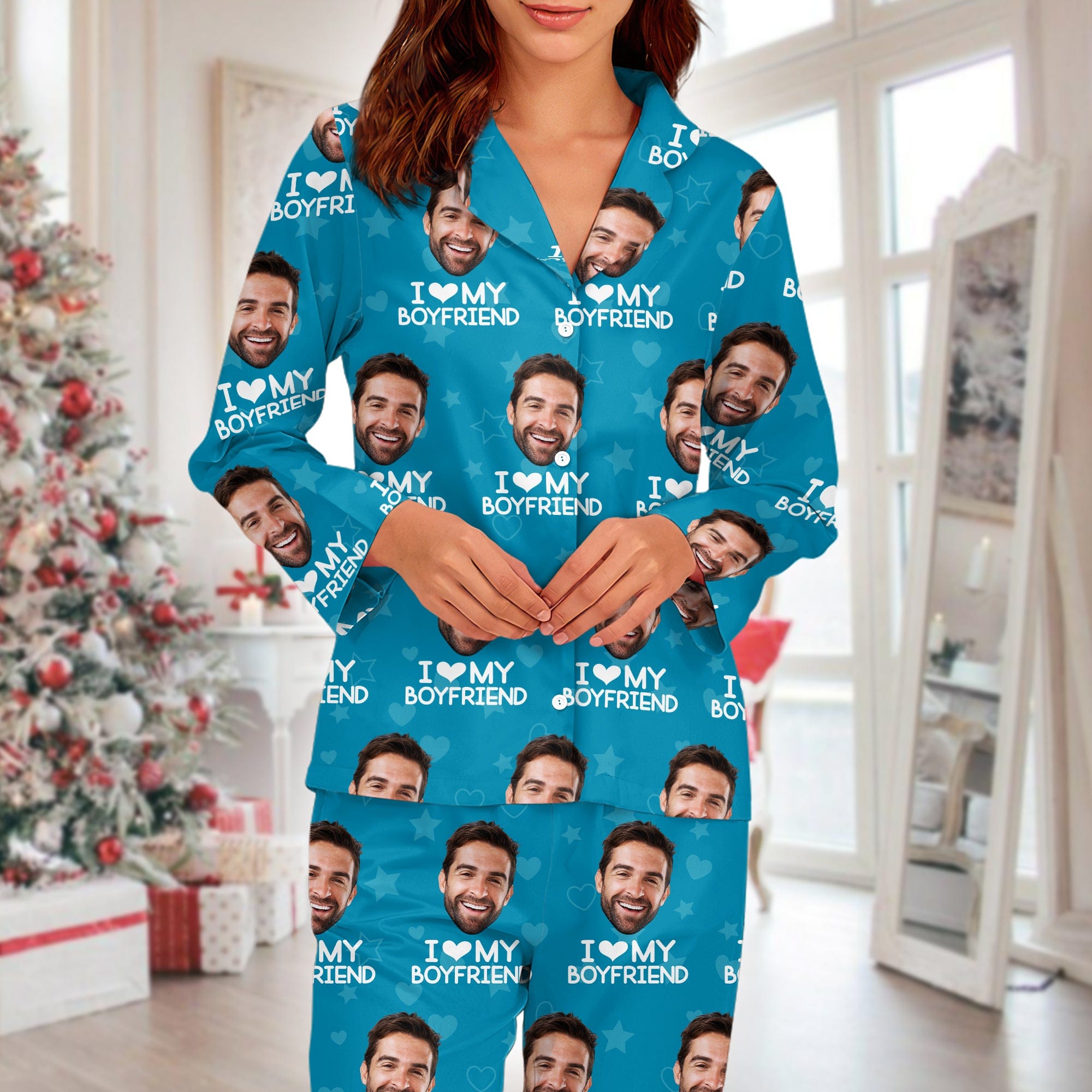 GeckoCustom Custom Photo I Love My Girlfriend Boyfriend Pajamas Valentines Gift For Him Her Husband Wife HA75 895042