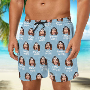 GeckoCustom Custom Photo I Love My Girlfriend Men's Beach Short Valentines Gift HA75 895046