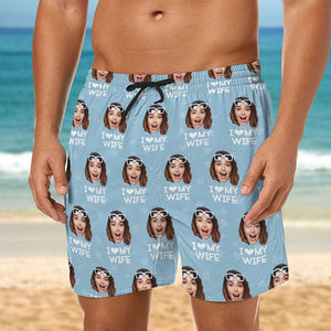 GeckoCustom Custom Photo I Love My Girlfriend Men's Beach Short Valentines Gift HA75 895046