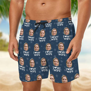 GeckoCustom Custom Photo I Love My Girlfriend Men's Beach Short Valentines Gift HA75 895046