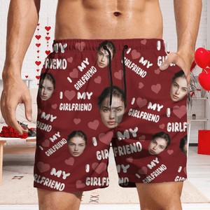 GeckoCustom Custom Photo I Love My Wife, Girlfriend Beach Short Valentine's Day, Anniversary Gift HA75 891808