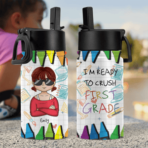 GeckoCustom Custom Photo I'm Ready To Crush Second Grade Back To School Gift Kid Water Bottle With Straw HO82 891348 12 oz