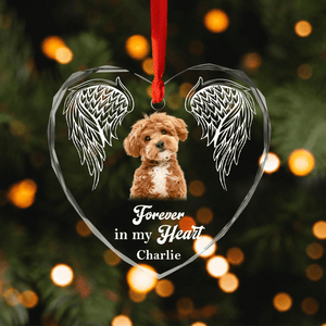 GeckoCustom Custom Photo In Loving Memory Angel Wings Dog Cat Pet Heart Shaped Glass Ornament For Christmas HA75 891566 8 cm