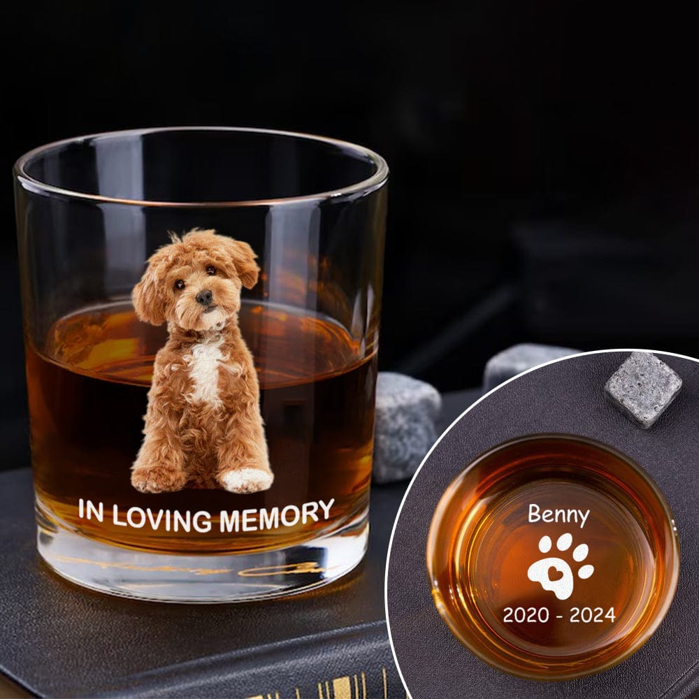 GeckoCustom Custom Photo In Loving Memory Memorial Dog Cat Print Rock Glass DM01 891129 10.5oz