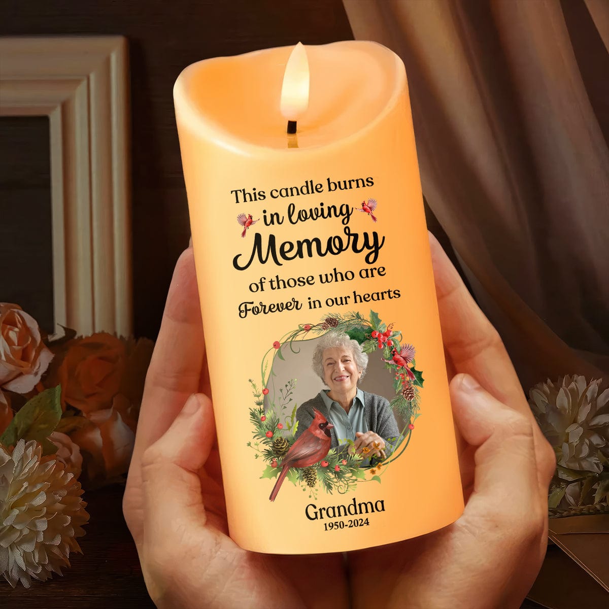 GeckoCustom Custom Photo In Loving Memory Of Precious Moments Memorial LED Candle HA75 891839