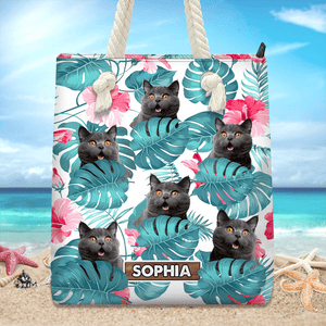 GeckoCustom Custom Photo It's Summer Time Cat Beach Tote Bag HA75 891176 12x14.2 in