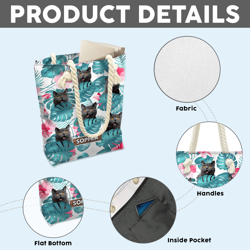 GeckoCustom Custom Photo It's Summer Time Cat Beach Tote Bag HA75 891176 12x14.2 in