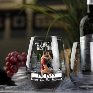 GeckoCustom Custom Photo Kissing Couple Best Thing Found On The Internet Stemless Wine Glass For Valentine's Day HO82 893452 14.5 oz