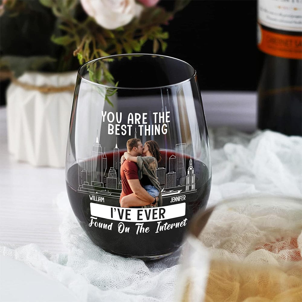 GeckoCustom Custom Photo Kissing Couple Best Thing Found On The Internet Stemless Wine Glass For Valentine's Day HO82 893452 14.5 oz