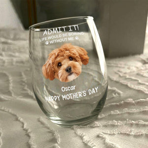 GeckoCustom Custom Photo Life Would Be Boring Without Me Dog Cat Stemless Wine Glass TH10 892259 14.5 oz