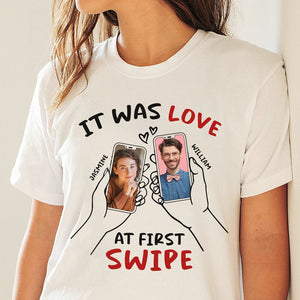 GeckoCustom Custom Photo Love At First Swipe For Couple Shirt TH10 892315