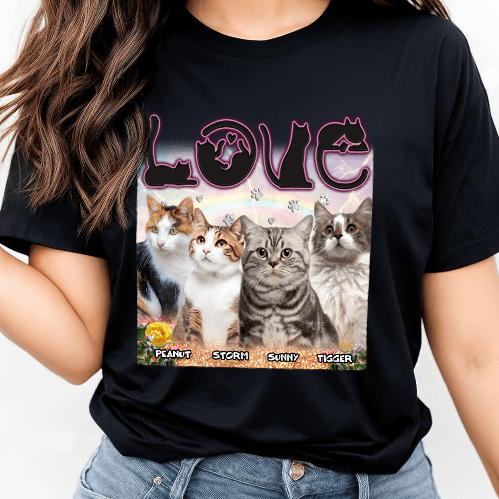 GeckoCustom Custom Photo Love Cats Vintage Bootleg For Cat Lovers Dark Shirt N304 890142