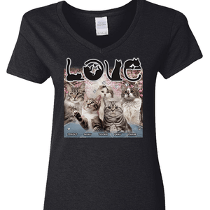 GeckoCustom Custom Photo Love Cats Vintage Bootleg For Cat Lovers Dark Shirt N304 890142 Women V-neck / V Black / S