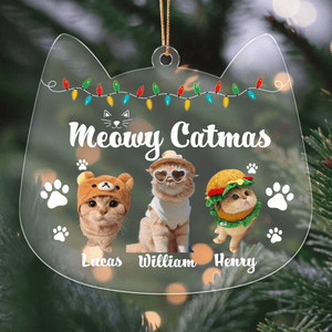 GeckoCustom Custom Photo Meowy Catmas Cat Acrylic Ornament HA75 891088