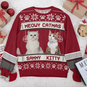 GeckoCustom Custom Photo Meowy Catmas Funny Cartoon Cats All-Over-Print Ugly Sweater HO82 893112