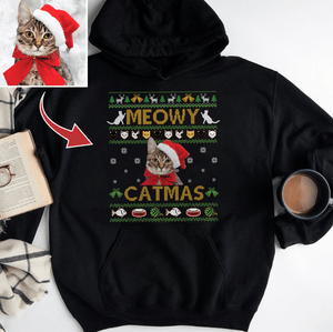 GeckoCustom Custom Photo Meowy Catmas Sweatshirt Hoodie Premium Shirt NA29 HN590 Pullover Hoodie / Black Colour / S