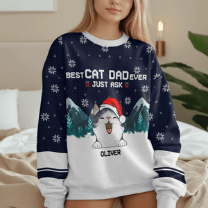 GeckoCustom Custom Photo Meowy Christmas Cat AOP Ugly Sweatshirt T368 HN590