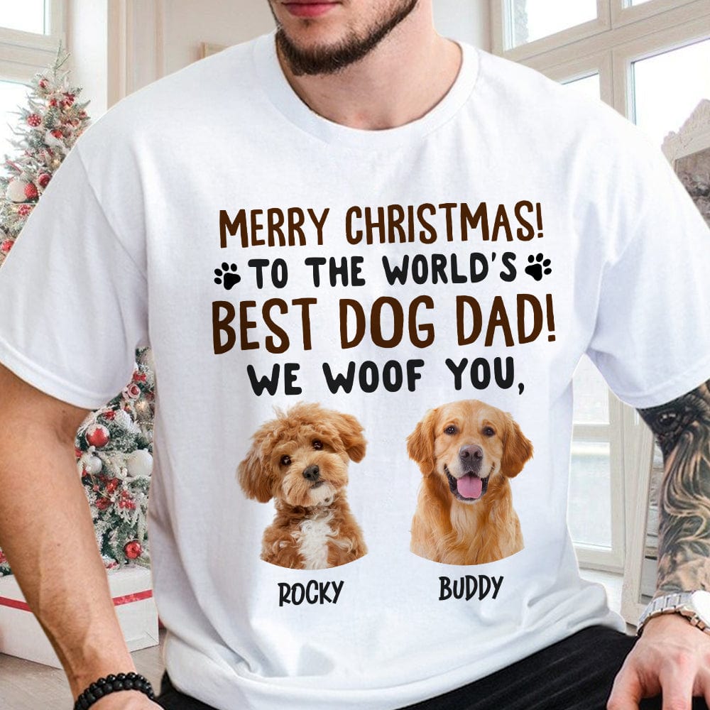 GeckoCustom Custom Photo Merry Christmas To The World Best Dog Dad, Best Dog Mom Shirt HA75 891758