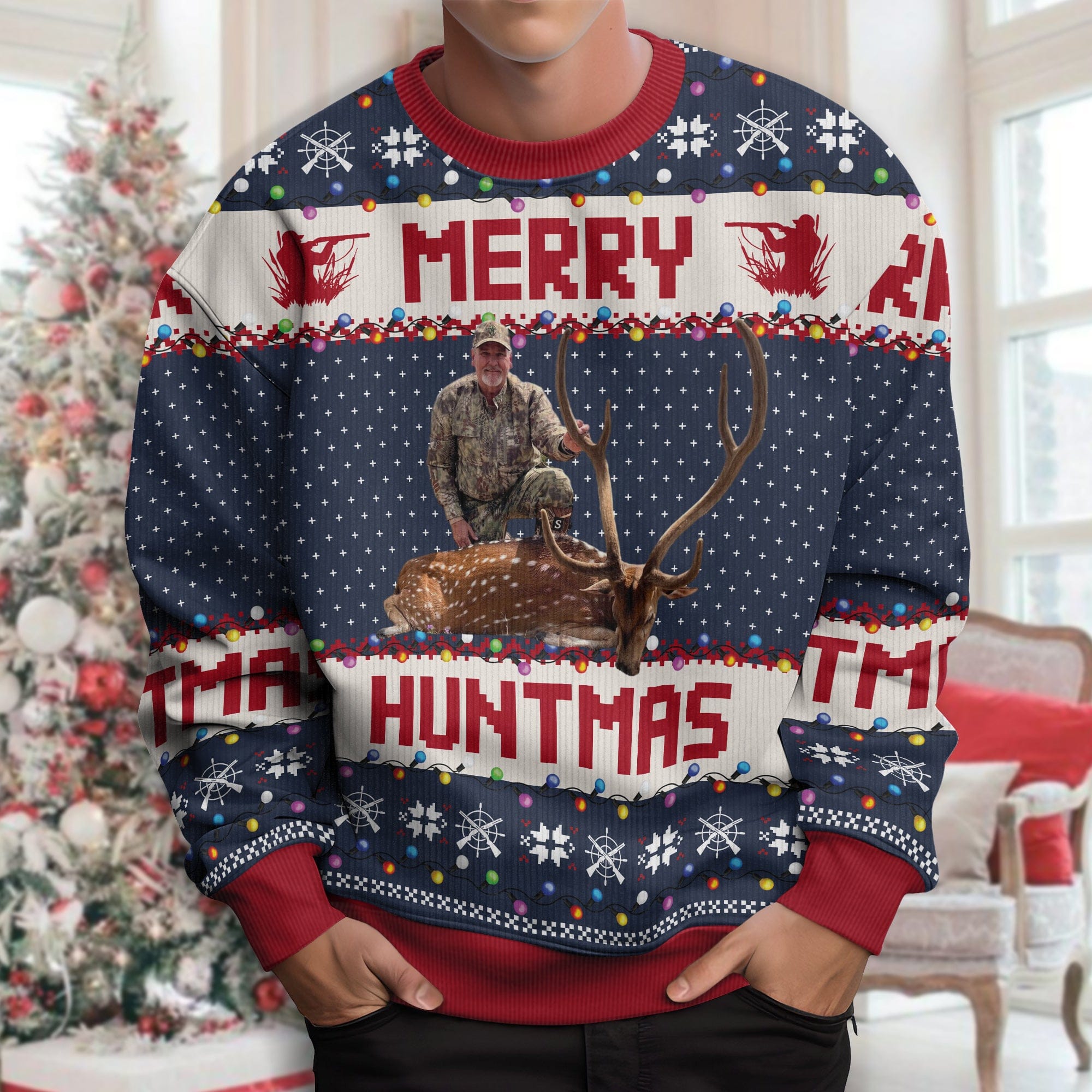 GeckoCustom Custom Photo Merry Huntmas Sweater Gift For Hunting Lovers HA75 891764