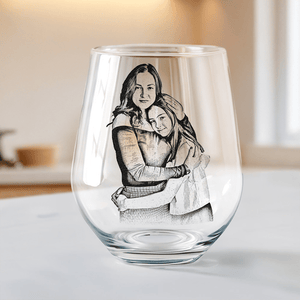 GeckoCustom Custom Photo Mom & Daughter, Mom & Son Family Stemless Wine Glass Unique Mother's Day Gift HO82 893412 14.5 oz