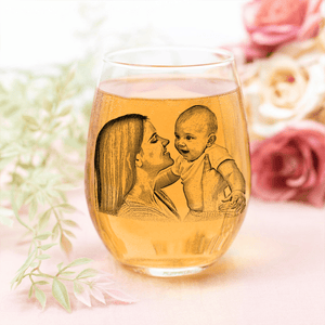 GeckoCustom Custom Photo Mom & Daughter, Mom & Son Family Stemless Wine Glass Unique Mother's Day Gift HO82 893412 14.5 oz