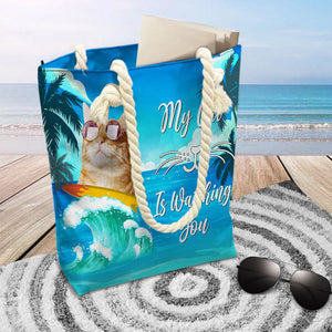 GeckoCustom Custom Photo My Cat Is Watching You Beach Tote Bag HO82 891206 12x14.2 in