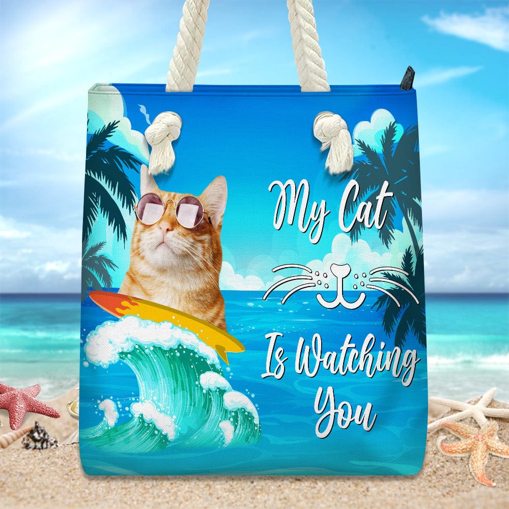 GeckoCustom Custom Photo My Cat Is Watching You Beach Tote Bag HO82 891206 12x14.2 in