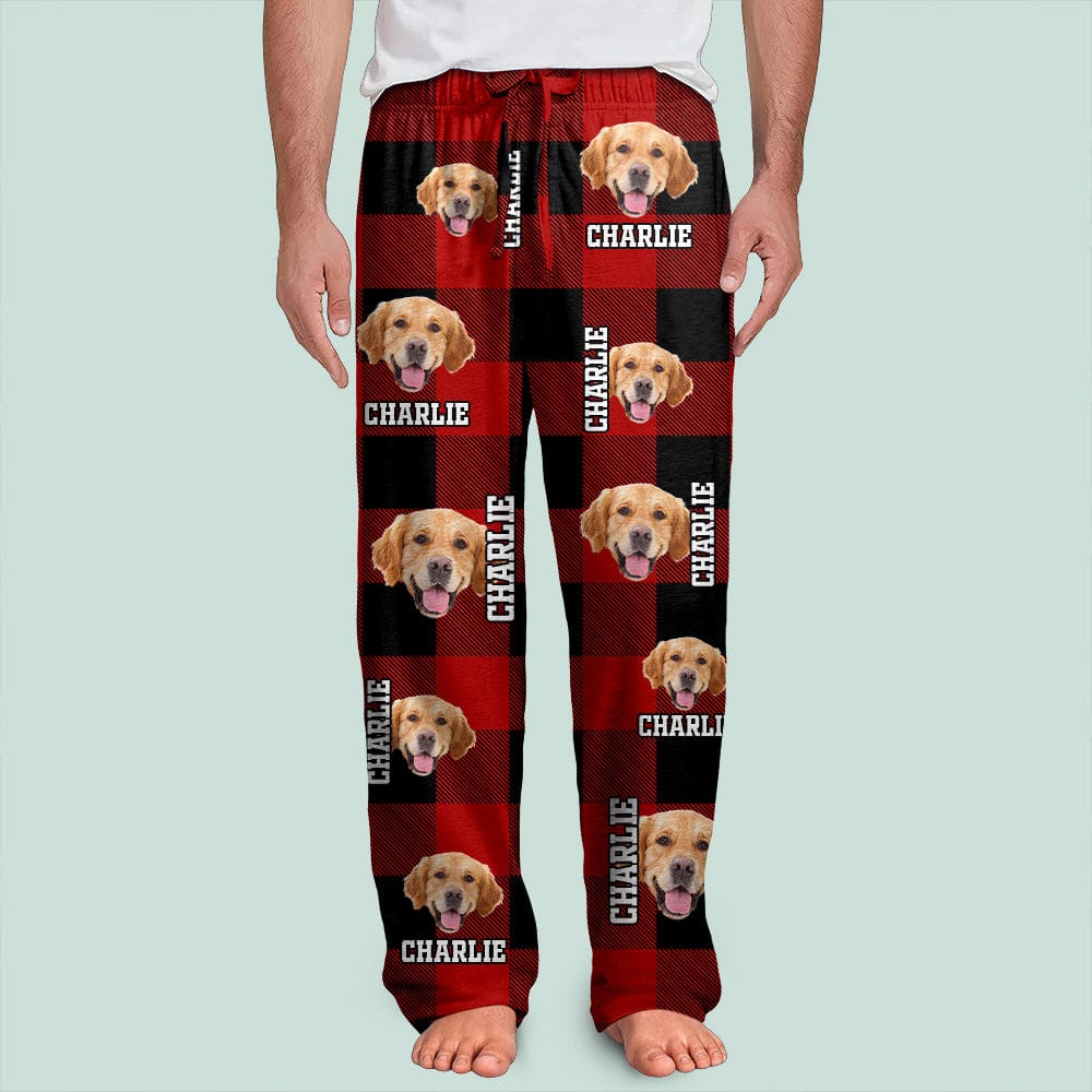 GeckoCustom Custom Photo Name Dog Cat Flannel Man's Pants TH10 891441