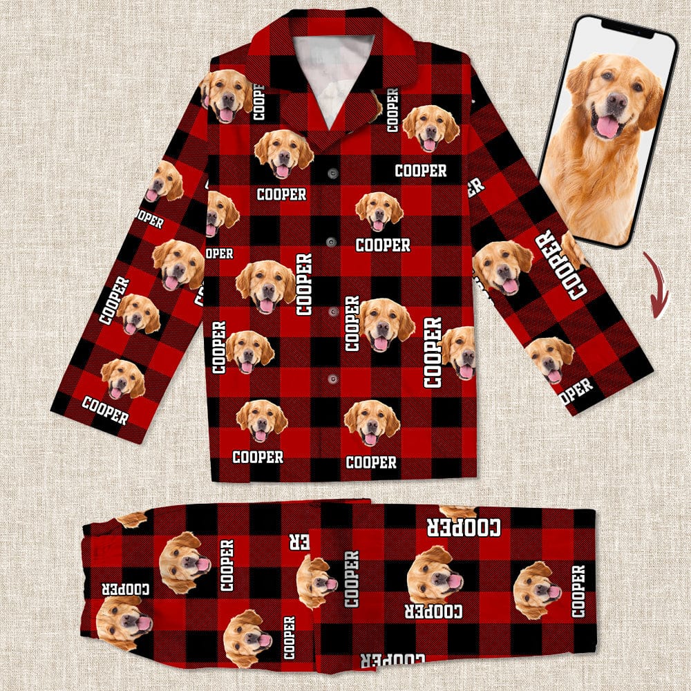 GeckoCustom Custom Photo Name Dog Cat Flannel Pajamas HO82 K228 888737 For Kid / Combo Pants + Shirt (10% OFF) / S