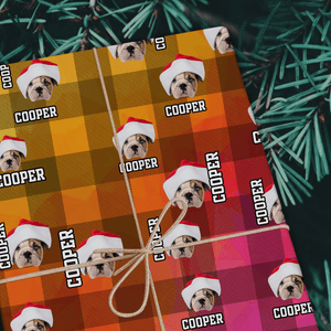 GeckoCustom Custom Photo Name Dog Cat With Christmas Pattern Wrapping Paper HO82 893332