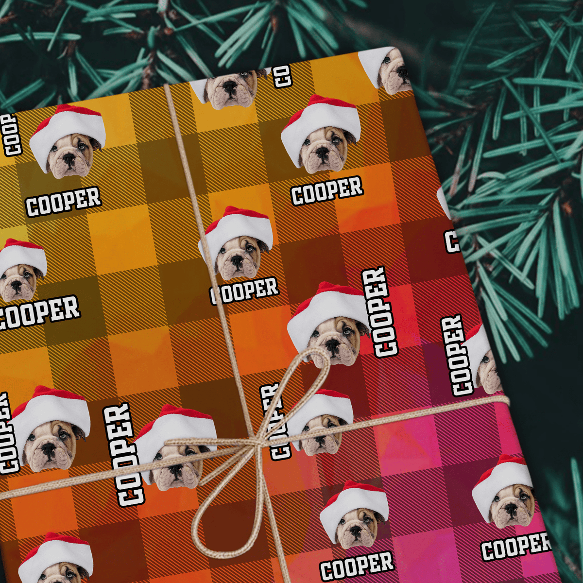 GeckoCustom Custom Photo Name Dog Cat With Christmas Pattern Wrapping Paper HO82 893332