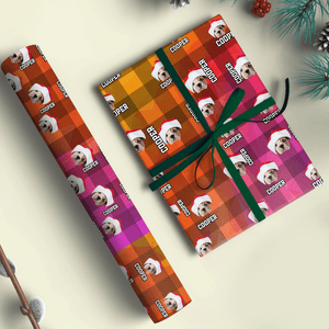 GeckoCustom Custom Photo Name Dog Cat With Christmas Pattern Wrapping Paper HO82 893332 16x20 inch