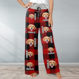 GeckoCustom Custom Photo Name Dog Cat With Flannel Design Lounge Pants TH10 891473