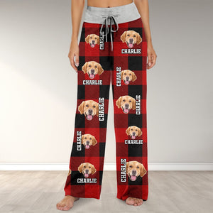 GeckoCustom Custom Photo Name Dog Cat With Flannel Design Lounge Pants TH10 891473