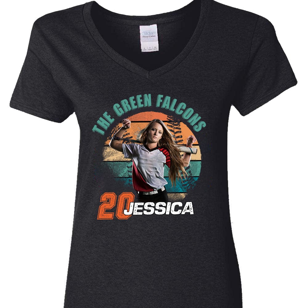 GeckoCustom Custom Photo On Sport Ball Vintage Style Shirt T286 890037 Women V-neck / V Black / S