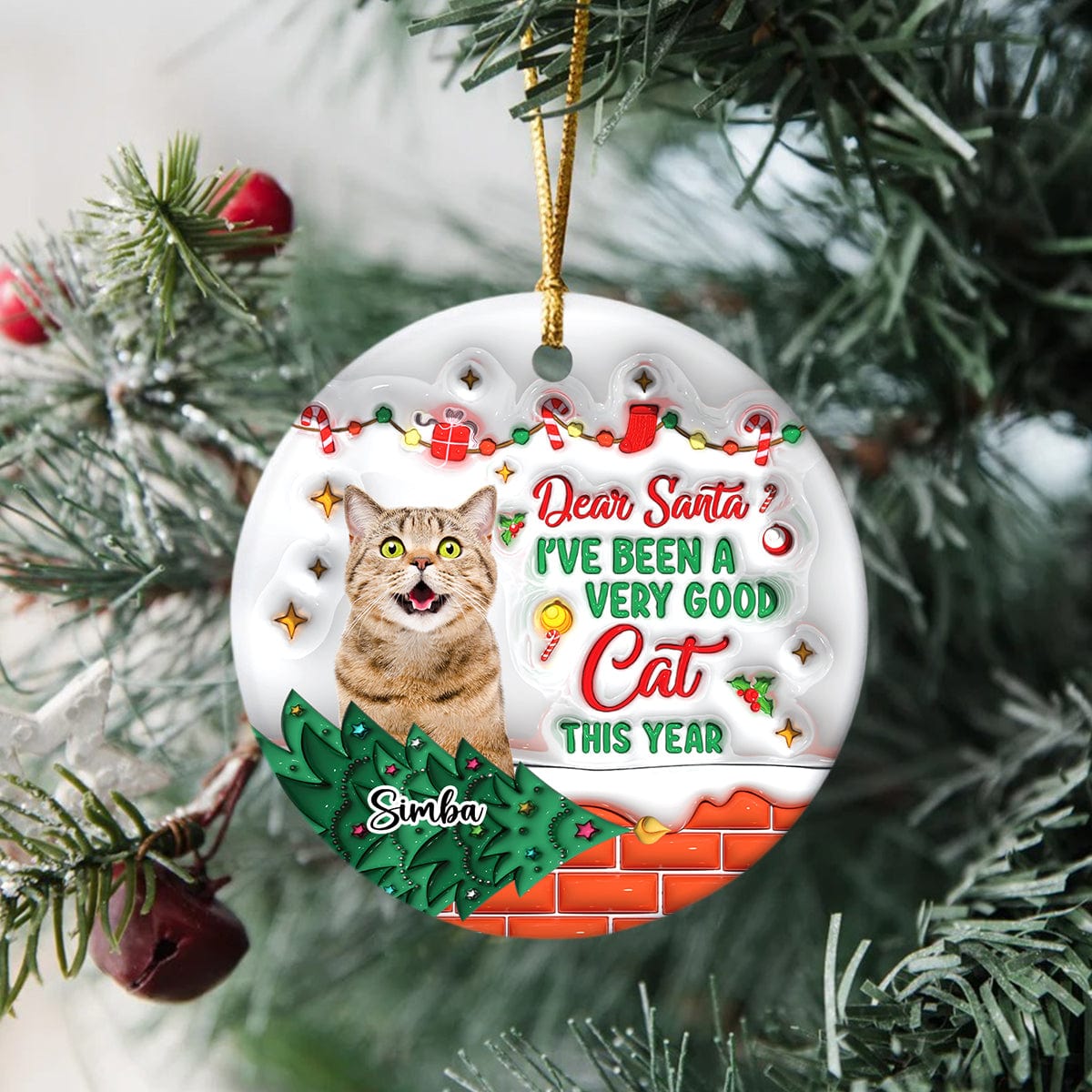 GeckoCustom Custom Photo On The Naughty List And I Regret Nothing Cat 3D Inflated Effect Printed Ornament N304 HA75 891590