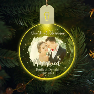 GeckoCustom Custom Photo Our First Christmas As Mr & Mrs Led Acrylic Ornament HA75 891841 3 inches