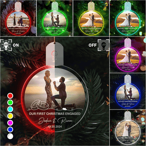 GeckoCustom Custom Photo Our First Christmas Couple Circle Led Acrylic Ornament HA75 891662 3 inches