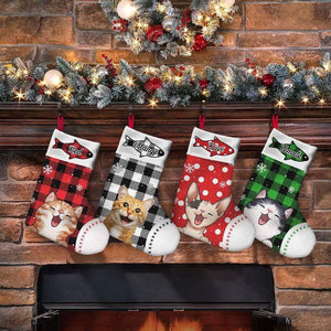 GeckoCustom Custom Photo Pattern Christmas Cat Stocking TA29