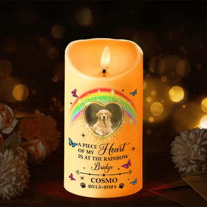 GeckoCustom Custom Photo Pet Memorial A Piece Of My Heart Is At The Rainbow Bridge LED Candle HO82 891923