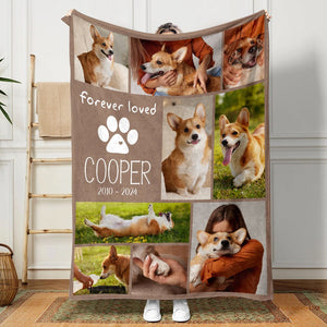 GeckoCustom Custom Photo Pet Memorial Blanket Collage, Forever Loved Gift for Dog Cat Lovers, Christmas Gift Idea TH10 891739