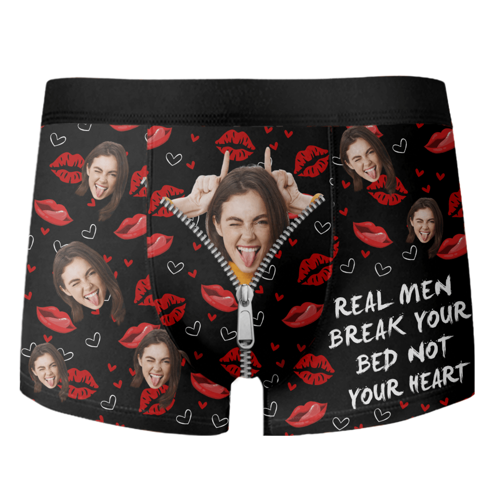 GeckoCustom Custom Photo Real Men Break Your Bed Not Your Heart Man's Boxer Valentine's Day, Anniversary Gift HA75 891856 1 Piece / XS