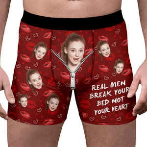 GeckoCustom Custom Photo Real Men Break Your Bed Not Your Heart Man's Boxer Valentine's Day, Anniversary Gift HA75 891856