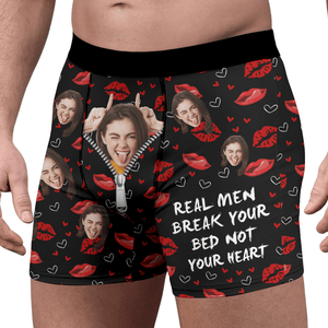 GeckoCustom Custom Photo Real Men Break Your Bed Not Your Heart Man's Boxer Valentine's Day, Anniversary Gift HA75 891856